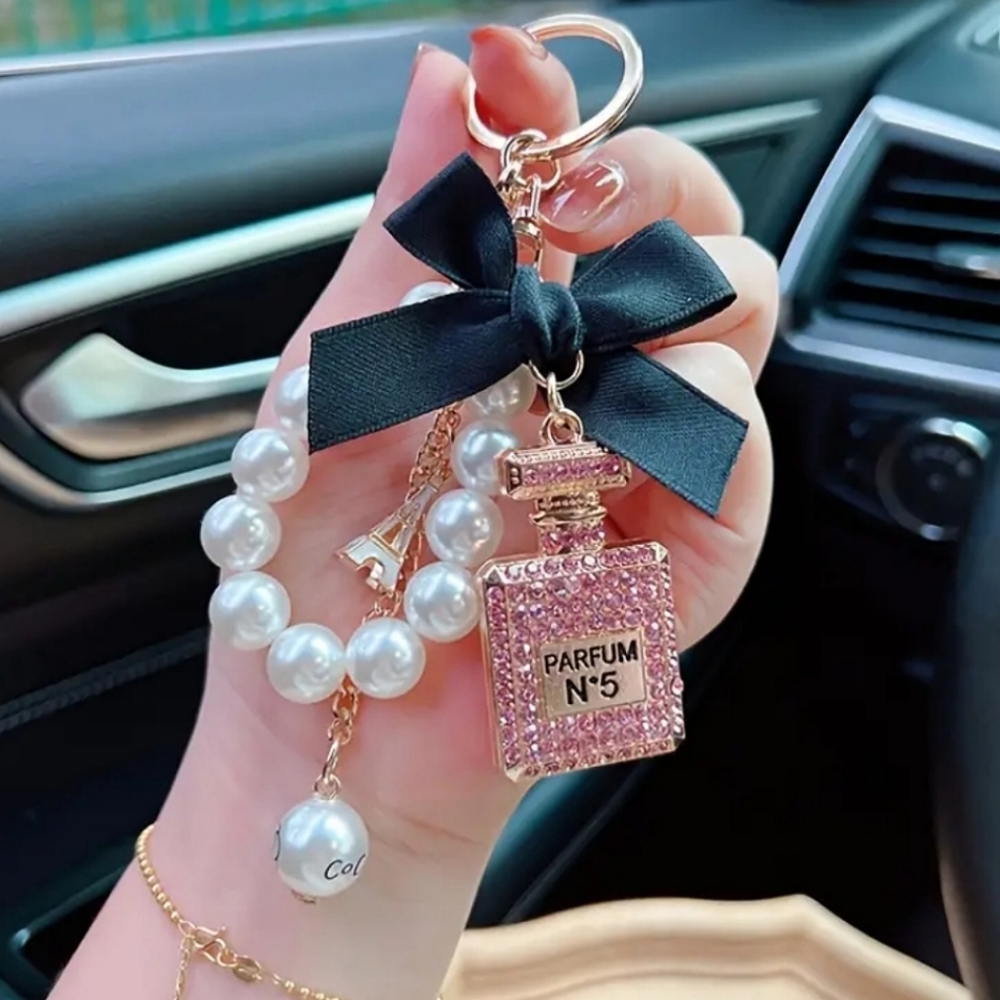 🆕️Pink Sparkle Rhinestone Parfume N°5 Paris Elegant & Pretty Keychain  B